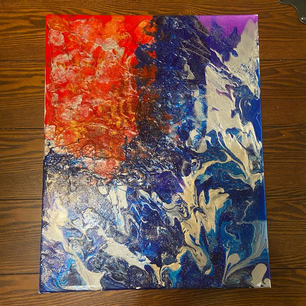 "Fire and Water" Acrylic Pour Painting